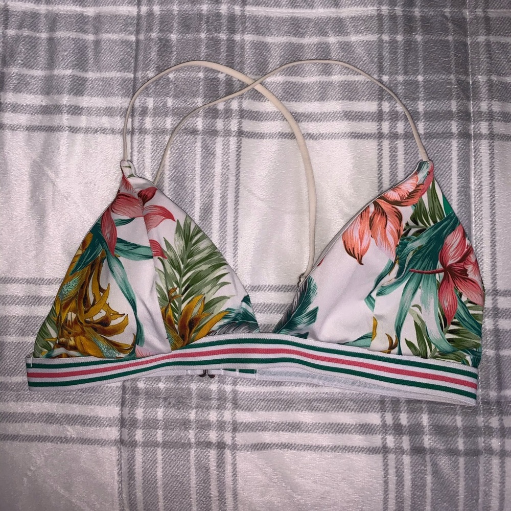 White Floral Bikini Top